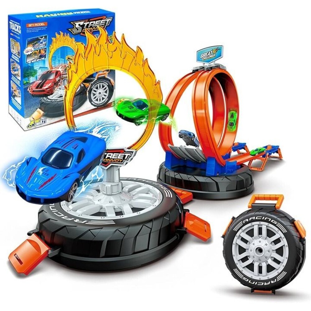 Race Car Track Set with 2 High-Speed Racing Cars, 360° Vertical Loop